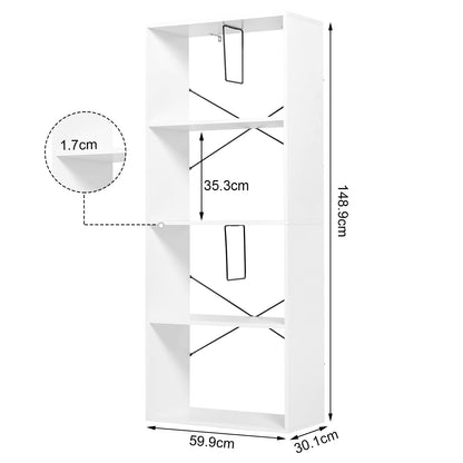 White Bookcase with 4 Levels Standing Shelf with Tilt Protection DVD Display Cabinet for Living Room Office Bedroom