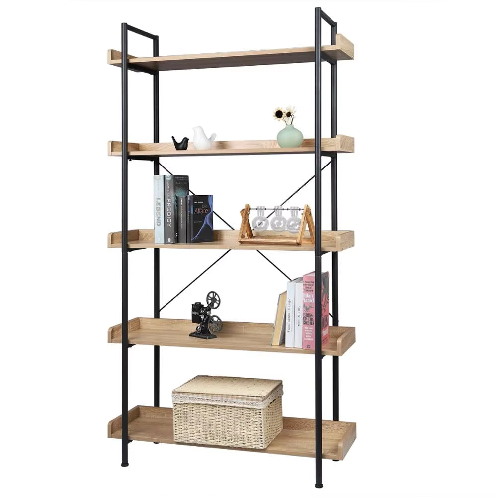 1PC 5 Tiers Shelf Unit Shelving Storage Bookcase Rack Metal Book Shelf with Safety Baffle for Kitchen Bathroom Living Room