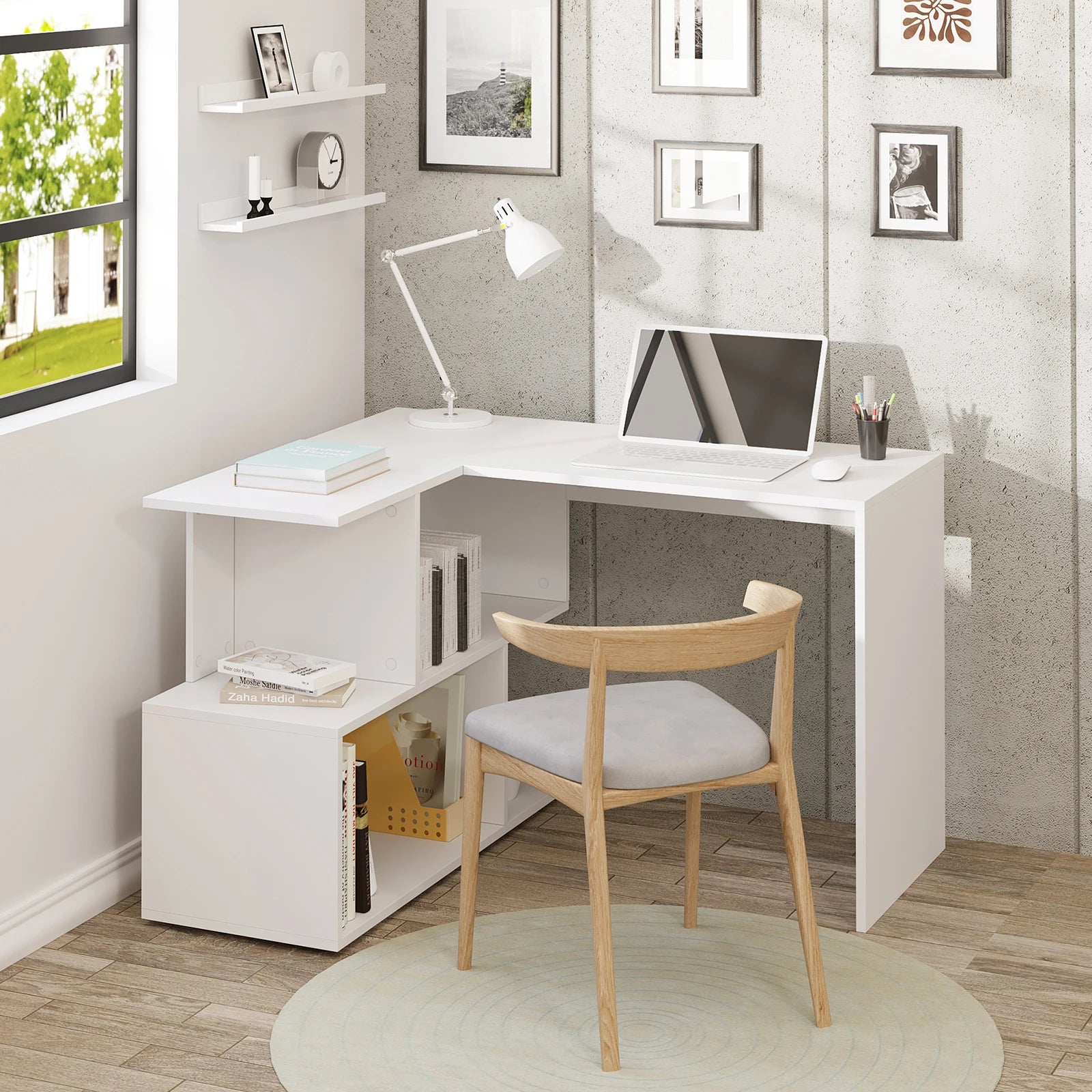 White/Black PC Work Computer Table Chipboard Desk with Shelves for Study Student Writing Table Home Office Work Furniture