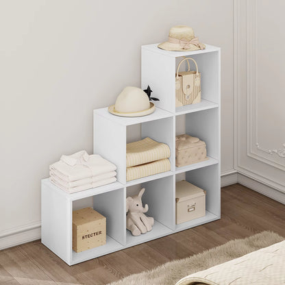 White Bookshelf Bookcase with 6 Compartments Cabinet for Toys Book Display Storage Organizer Living Room Bedroom