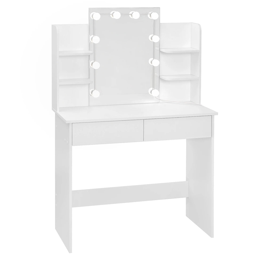 Dressing Table with LED Mirror 90X40X125Cm Makeup Table with 2 Drawers 4 Storage Shelves Bedroom Vanity Table for Girls Women