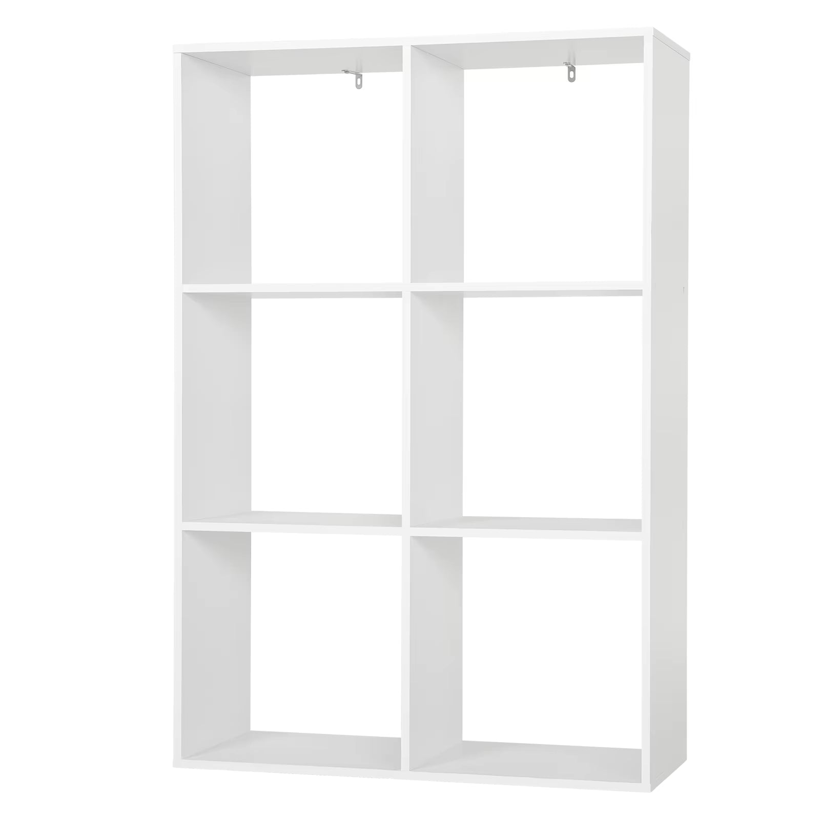 White Bookcase with 3 Levels 6 Compartments Standing DVD Shelf Room Divider for Living Room Kitchen Office Organizer