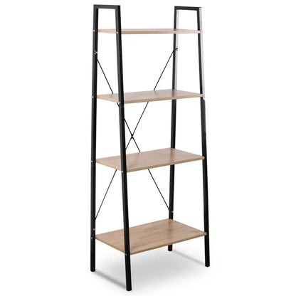 60*35*148Cm 4-Tier Ladder Bookshelf Shelving Unit Wood Bookcase Frame for Living Room Bedroom Kitchen Dining Room Storage