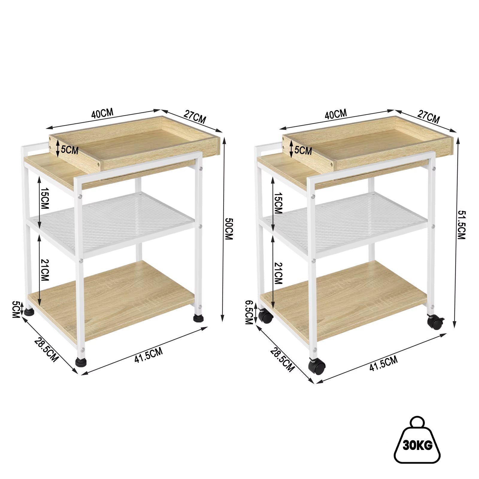 1PC Side Table 3-Tier Coffee Table Rolling Storage Cart with Removable Top Small End Table for Sofa Living Room Storage