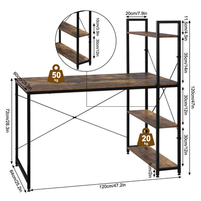 Computer Office Desk PC Laptop Dining Gaming Table Workstation Study Writing Desk 4 Shelves Storage Home Decoration