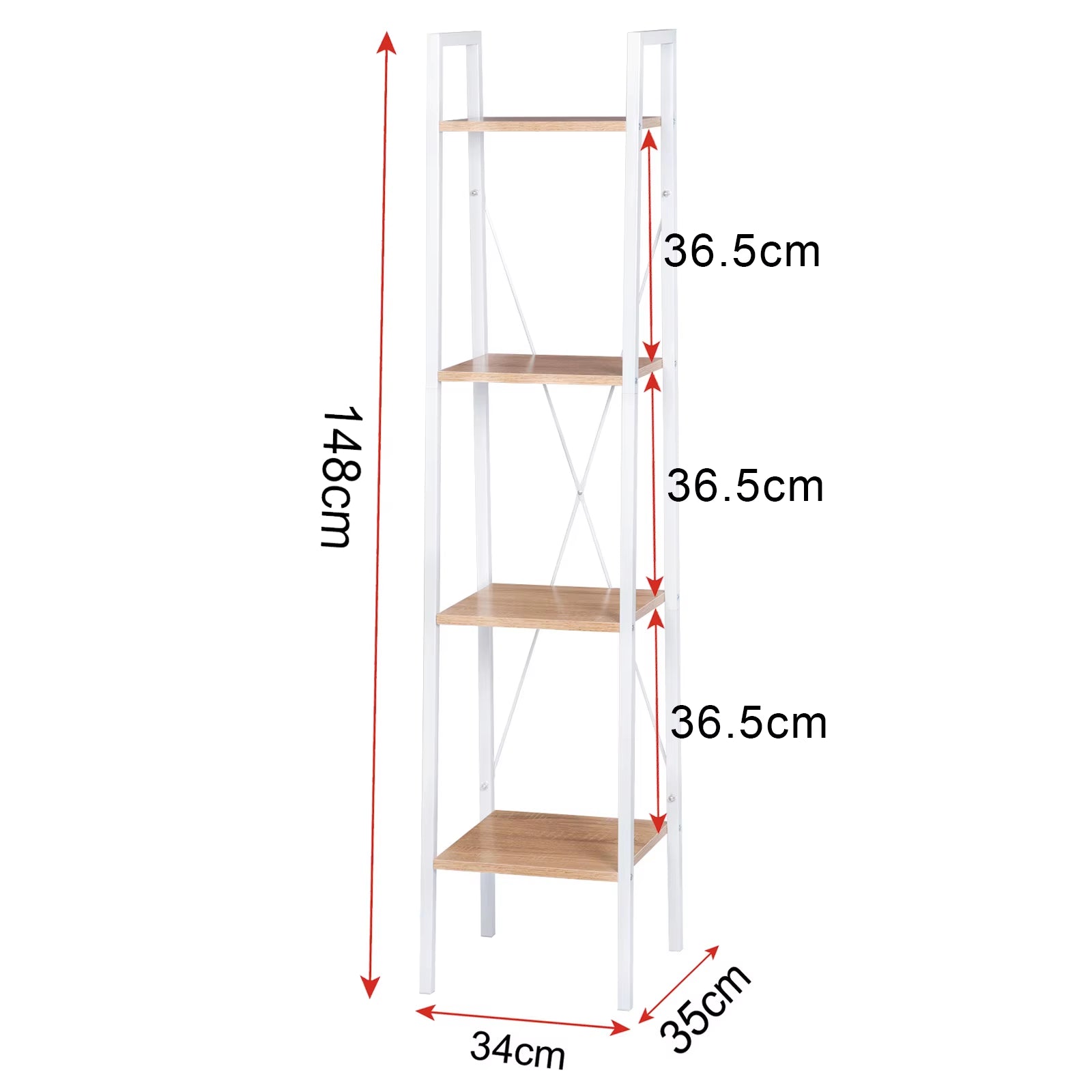 Heavy Duty 4 Shelf Shelving Unit Wood Bookcase Metal Frame Industrial Garage File Rack Organizer for Living Room Bedroom