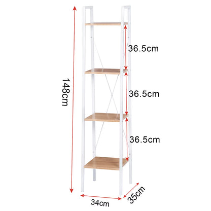 Heavy Duty 4 Shelf Shelving Unit Wood Bookcase Metal Frame Industrial Garage File Rack Organizer for Living Room Bedroom