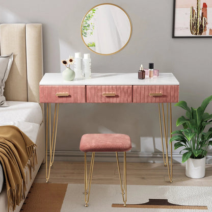 Modern Dresser Dressing Table with Stool Mirror Drawers Cosmetic Table for Bedroom Pink/Grey Makeup Vanity Table Home Furniture