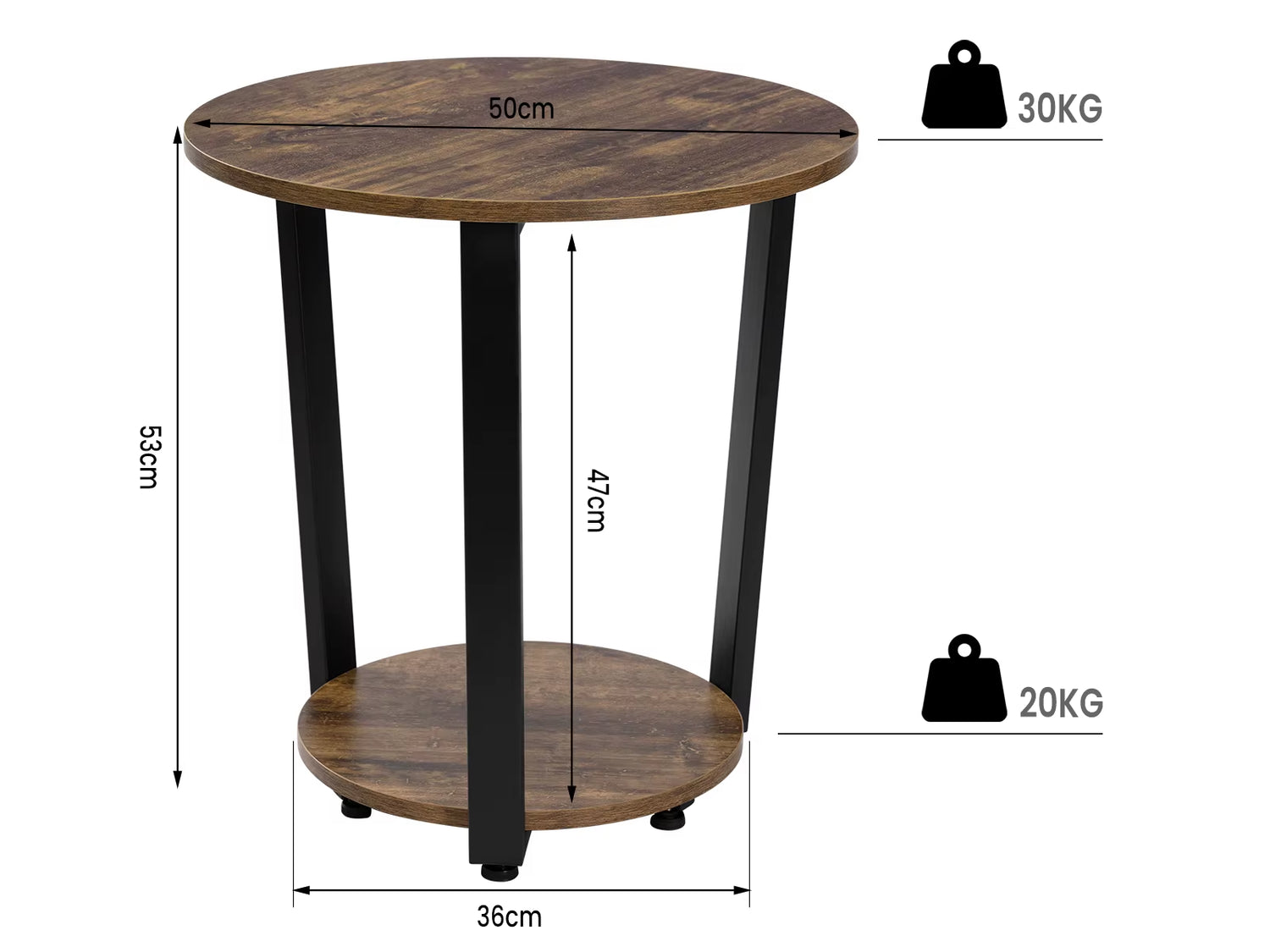 round Coffee Table Modern Small Sofa Table with 2 Shelves Tea Desk Bedside Table for Living Room Bedroom Couch Home