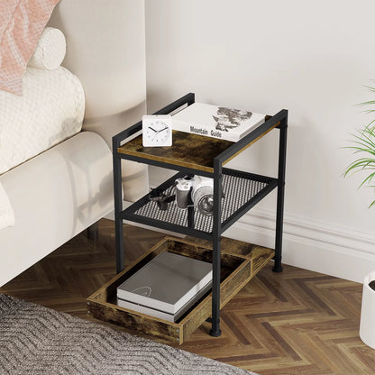 1PC Side Table 3-Tier Coffee Table Rolling Storage Cart with Removable Top Small End Table for Sofa Living Room Storage