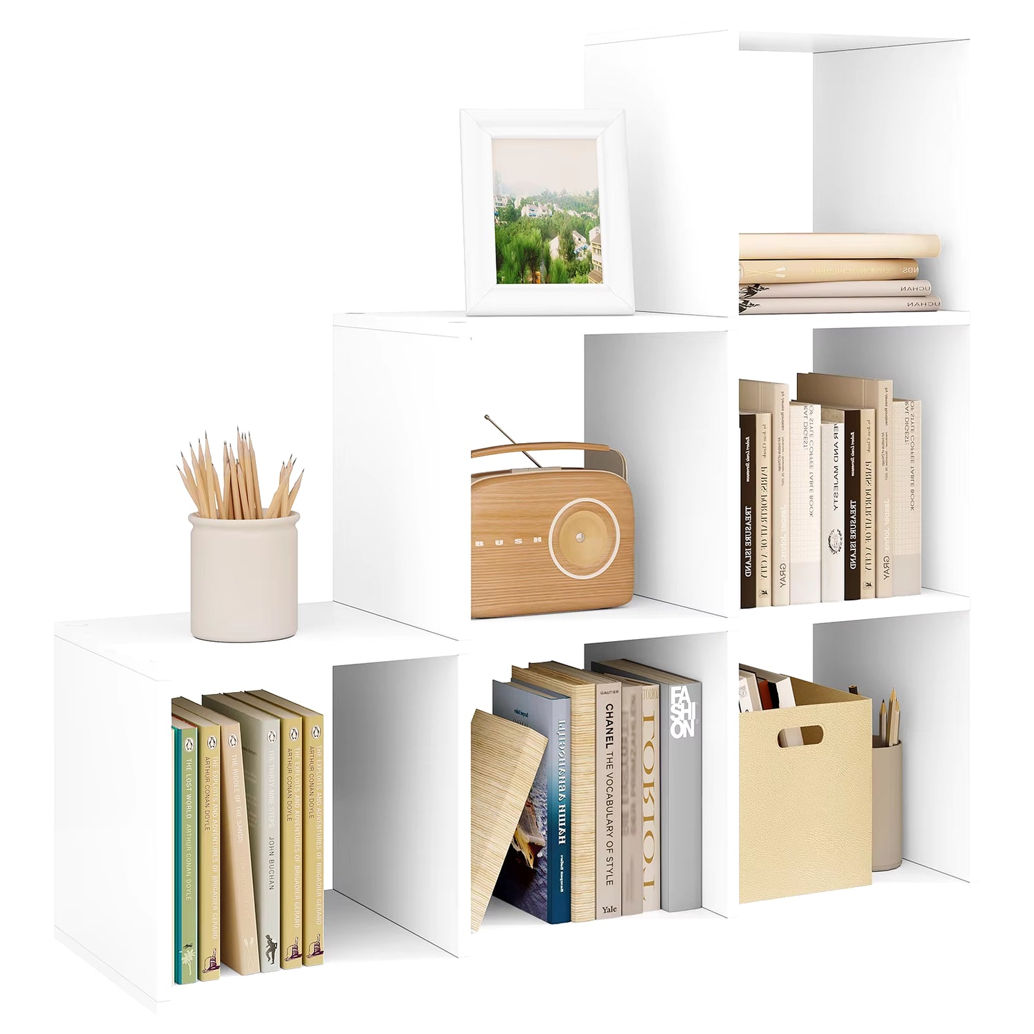 White Bookshelf Bookcase with 6 Compartments Cabinet for Toys Book Display Storage Organizer Living Room Bedroom