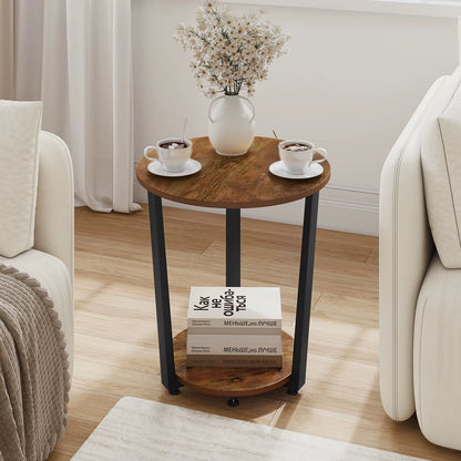 round Coffee Table Modern Small Sofa Table with 2 Shelves Tea Desk Bedside Table for Living Room Bedroom Couch Home