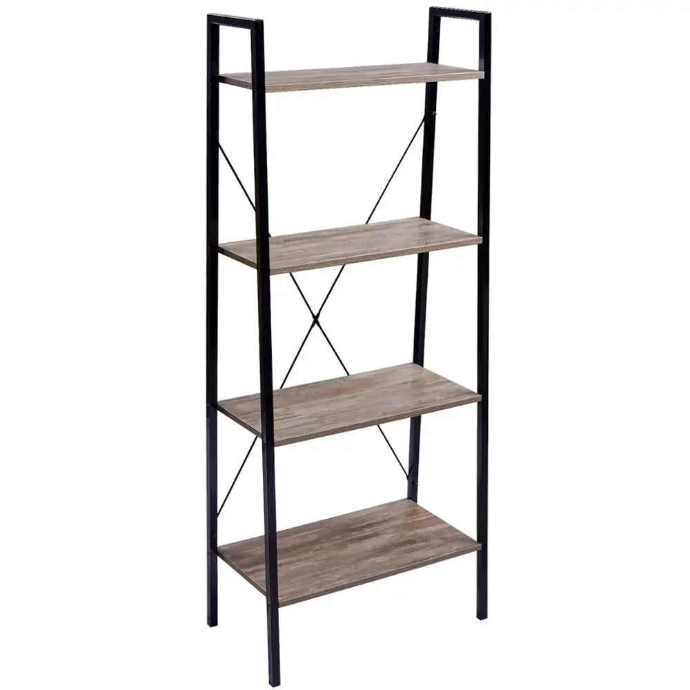 60*35*148Cm 4-Tier Ladder Bookshelf Shelving Unit Wood Bookcase Frame for Living Room Bedroom Kitchen Dining Room Storage