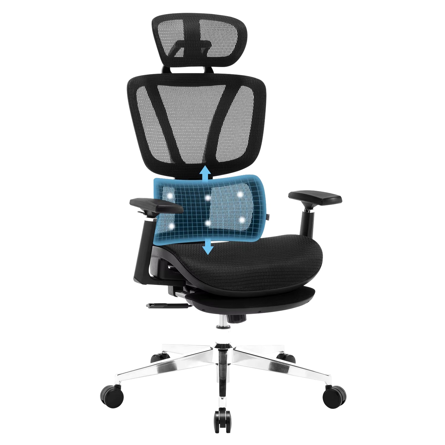 Ergonomic Swivel Office Chair Height Adjustable Headrest Lumbar Support 3D Armrests Retractable Footrest Rocker Function