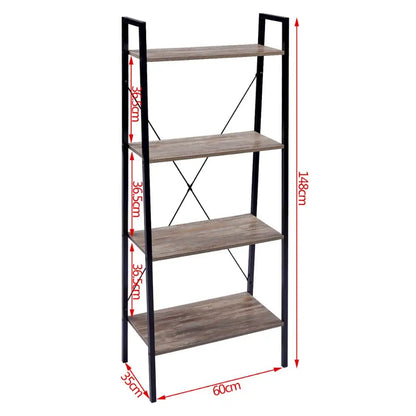 60*35*148Cm 4-Tier Ladder Bookshelf Shelving Unit Wood Bookcase Frame for Living Room Bedroom Kitchen Dining Room Storage