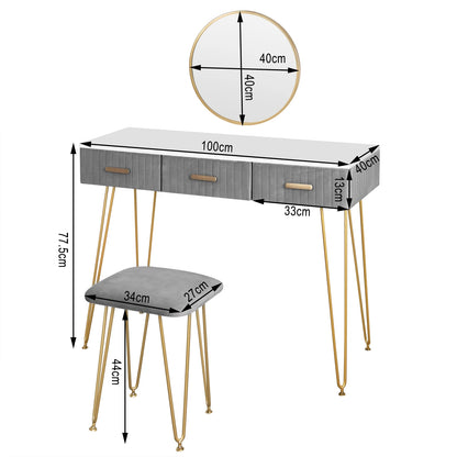 Modern Dresser Dressing Table with Stool Mirror Drawers Cosmetic Table for Bedroom Pink/Grey Makeup Vanity Table Home Furniture