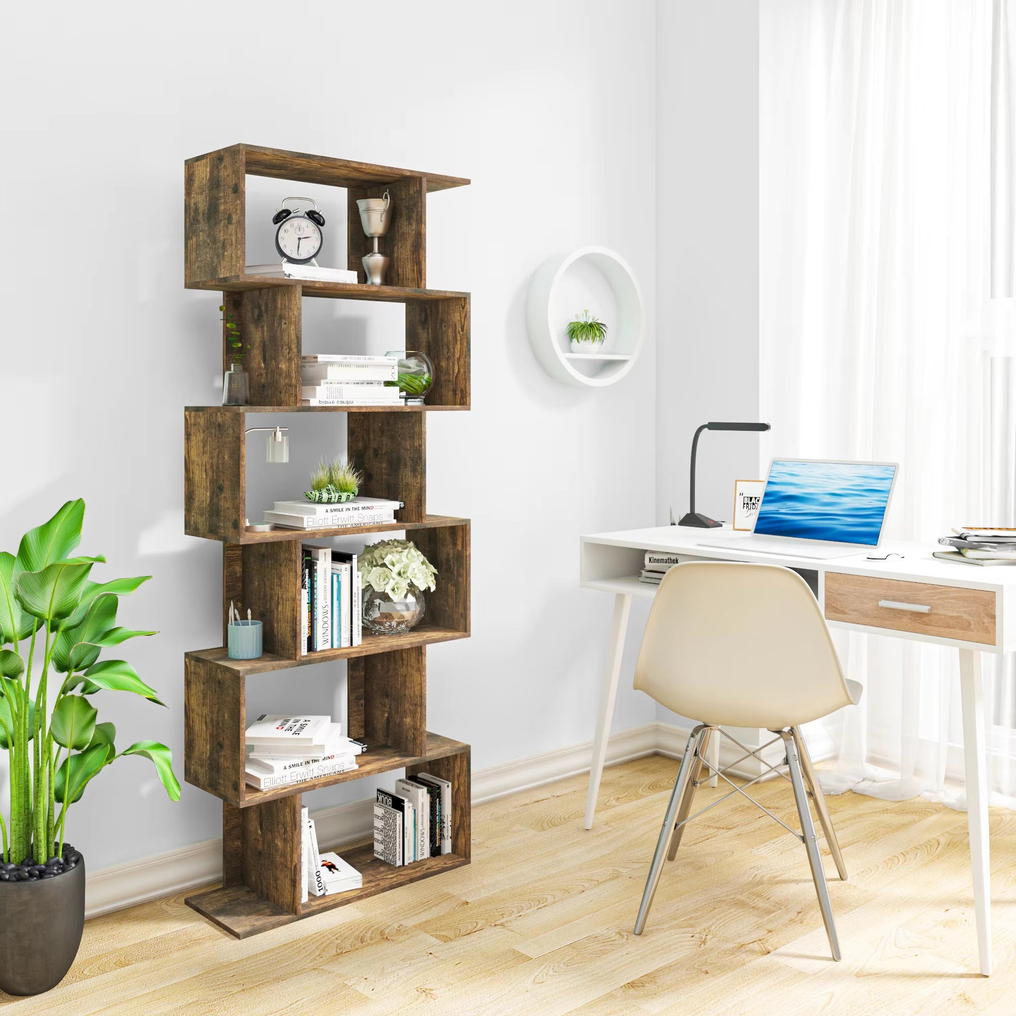 Modern Book Shelf 6 Storage Cubes Unit Tall Freestanding Bookcases for Living Room Bedroom Office Decoration Furniture