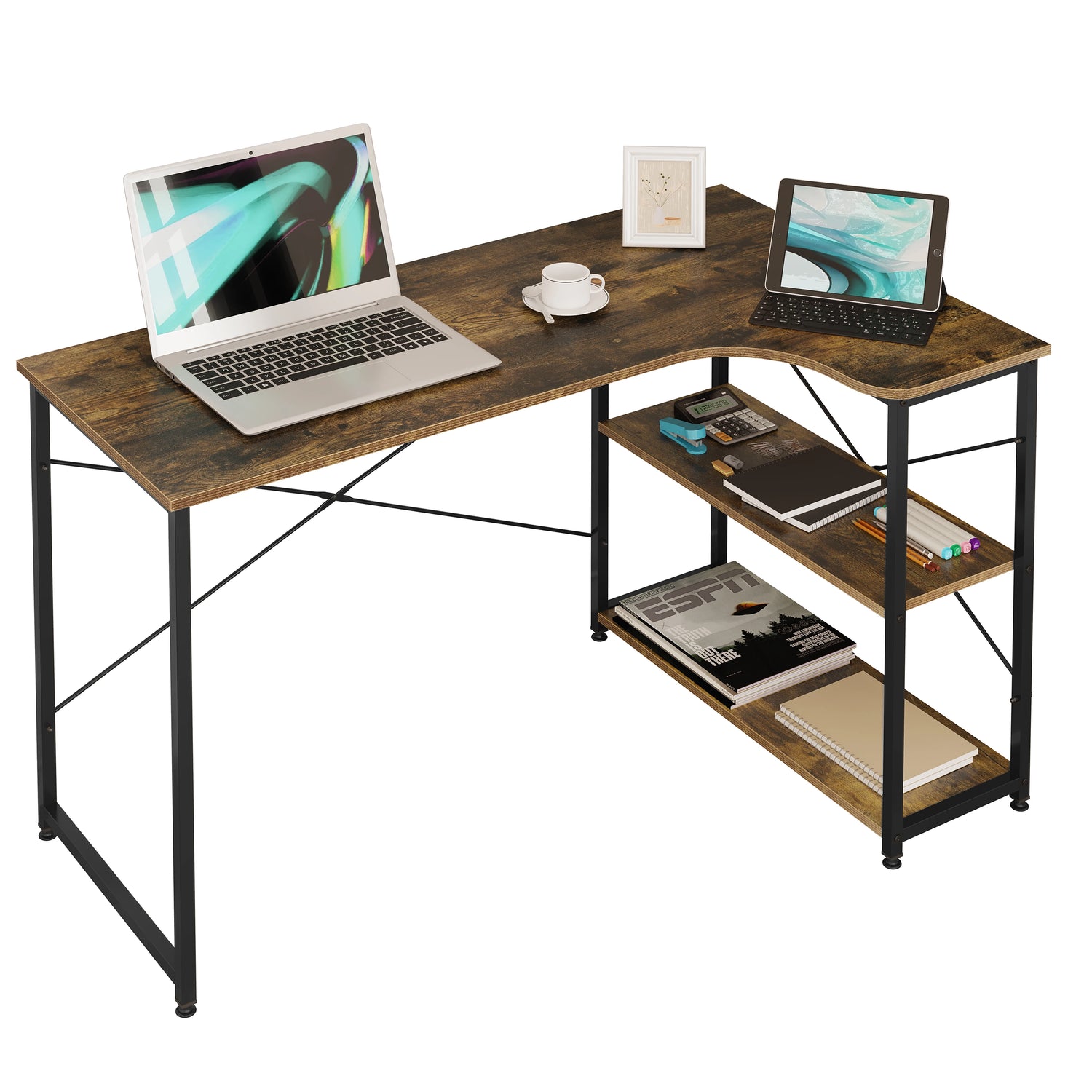 1PC Computer Table L-Shaped Office Desk Workstation Study Writing Desk PC Laptop Table Workstation Dining Gaming Table