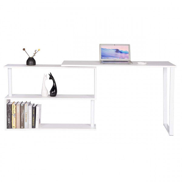 L-Shaped Office Desk with Foldable Shelves