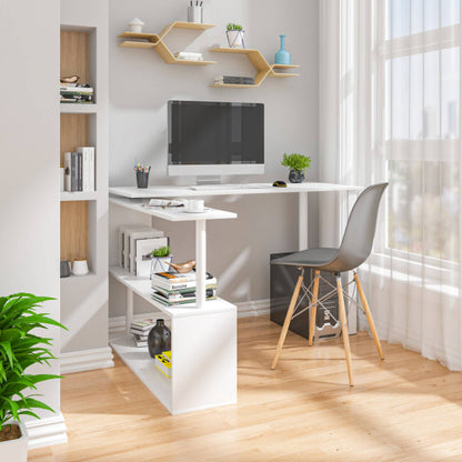 L-Shaped Office Desk with Foldable Shelves