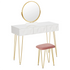 1SET White Gold Dressing Table with 360° Swivel Mirror 3 Drawers 3D Effect Velvet Stool Cosmetic Makeup Vanity Table for Bedroom