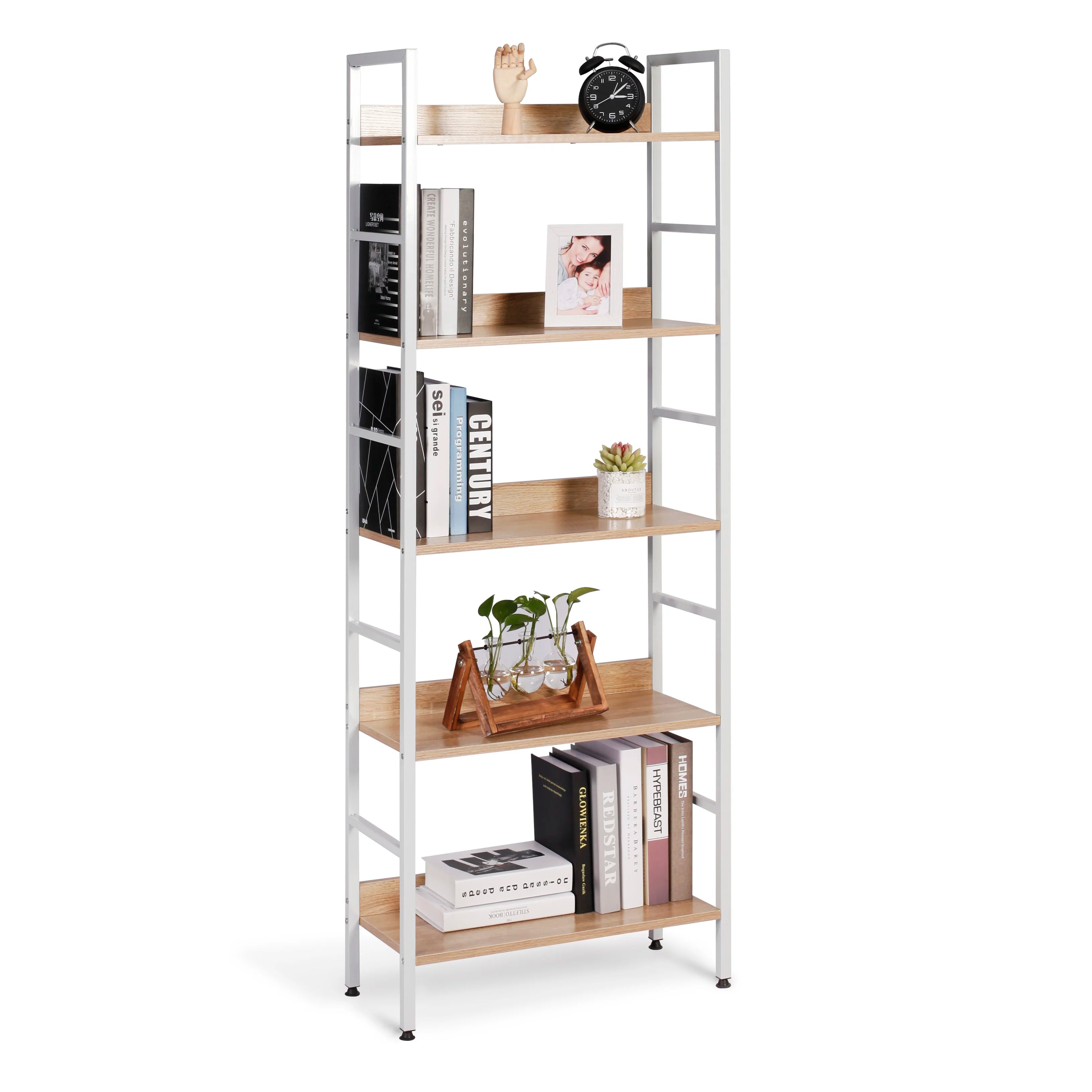 5-Tier Wooden Bookcase Upright Shelving Unit Bookshelf Shoe Rack Bathroom Cupboard Flower Stairs Storage Organizer Display