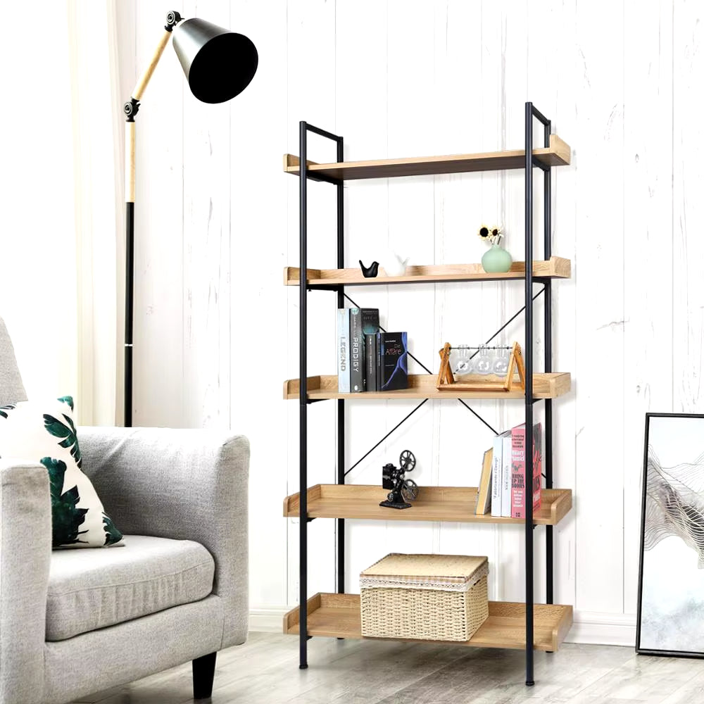 1PC 5 Tiers Shelf Unit Shelving Storage Bookcase Rack Metal Book Shelf with Safety Baffle for Kitchen Bathroom Living Room