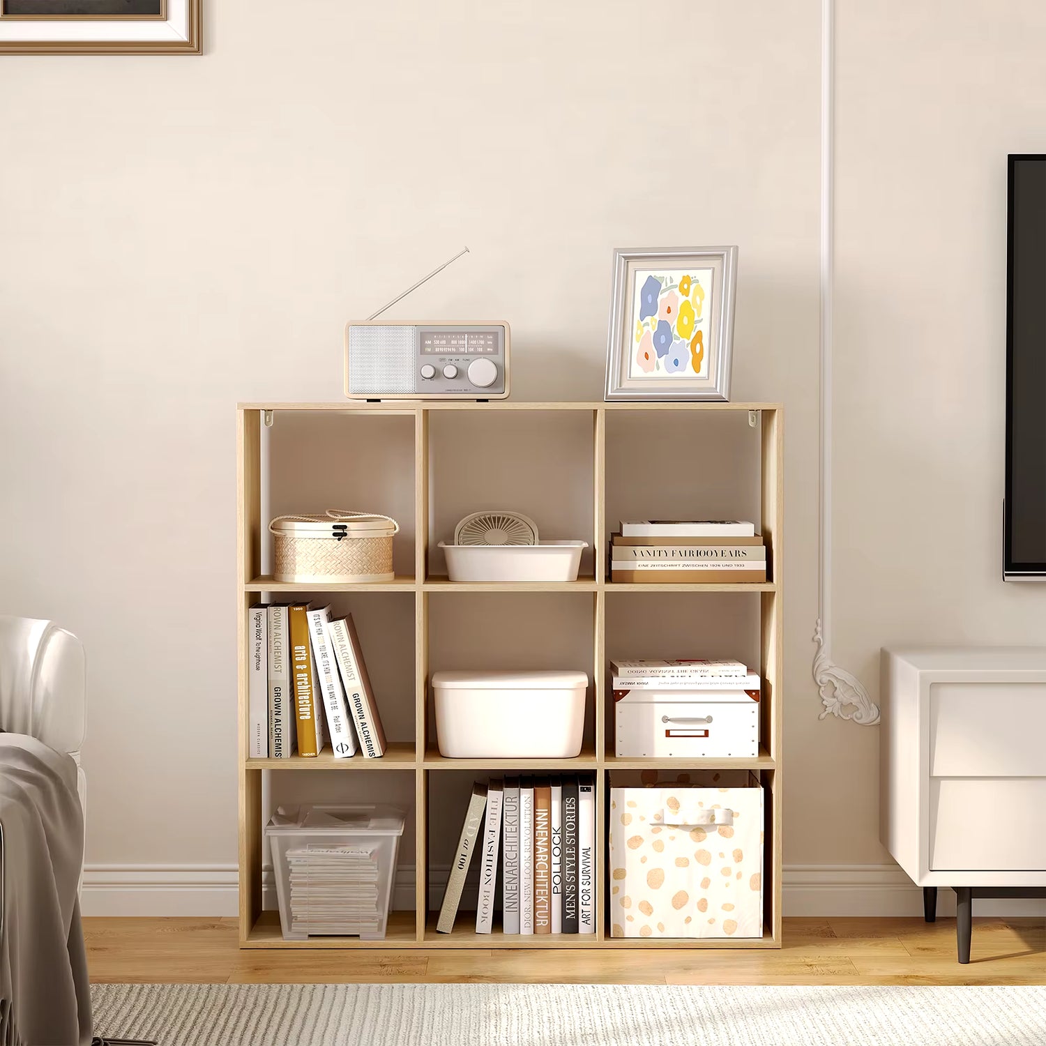 9 Cubes Bookcase White 3-Tier Bookshelf Standing Storage Cabinet Organizer for Living Room Office Bedroom