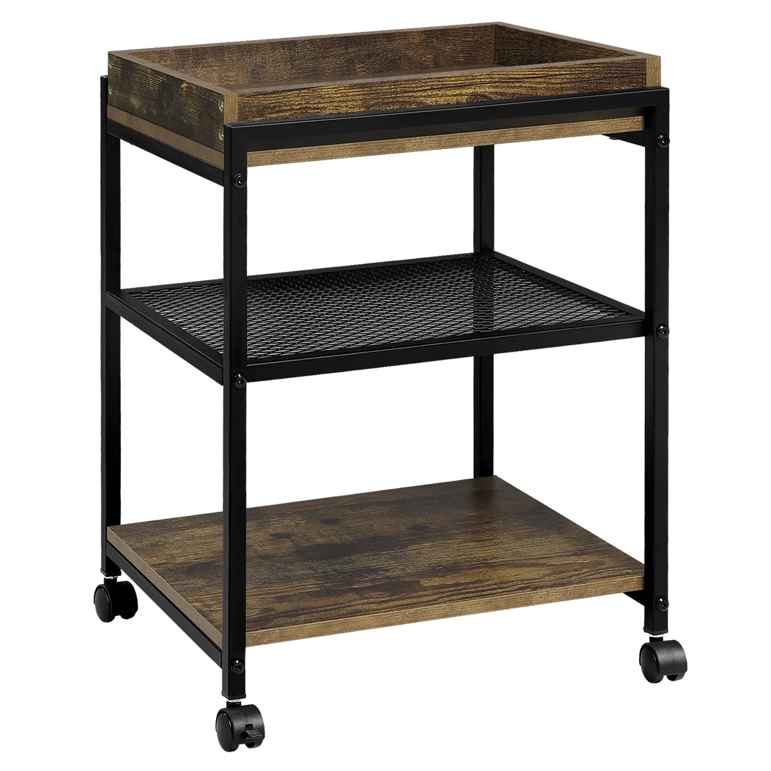 1PC Side Table 3-Tier Coffee Table Rolling Storage Cart with Removable Top Small End Table for Sofa Living Room Storage