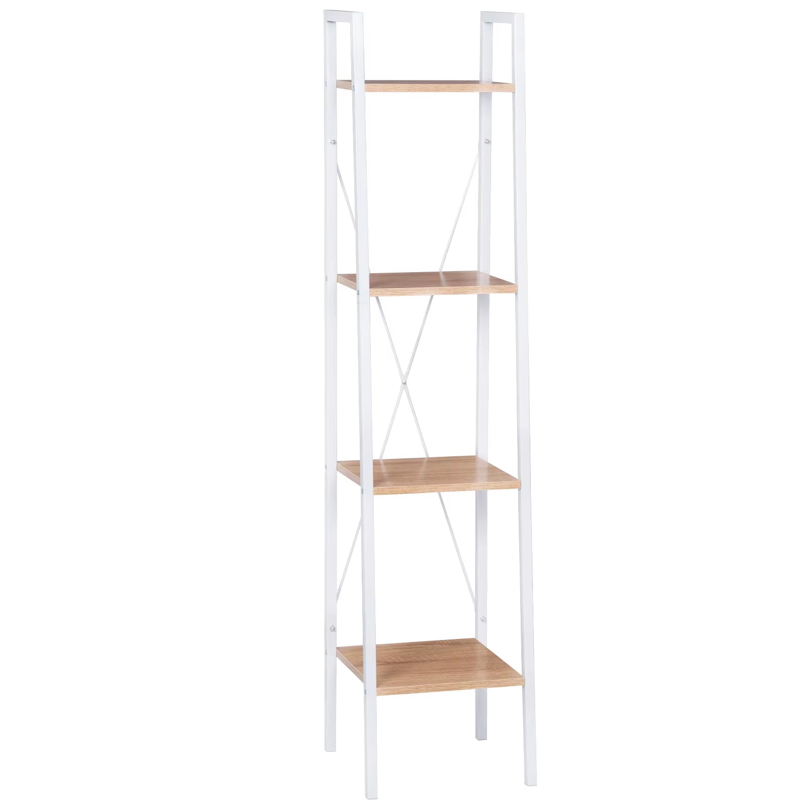 Heavy Duty 4 Shelf Shelving Unit Wood Bookcase Metal Frame Industrial Garage File Rack Organizer for Living Room Bedroom