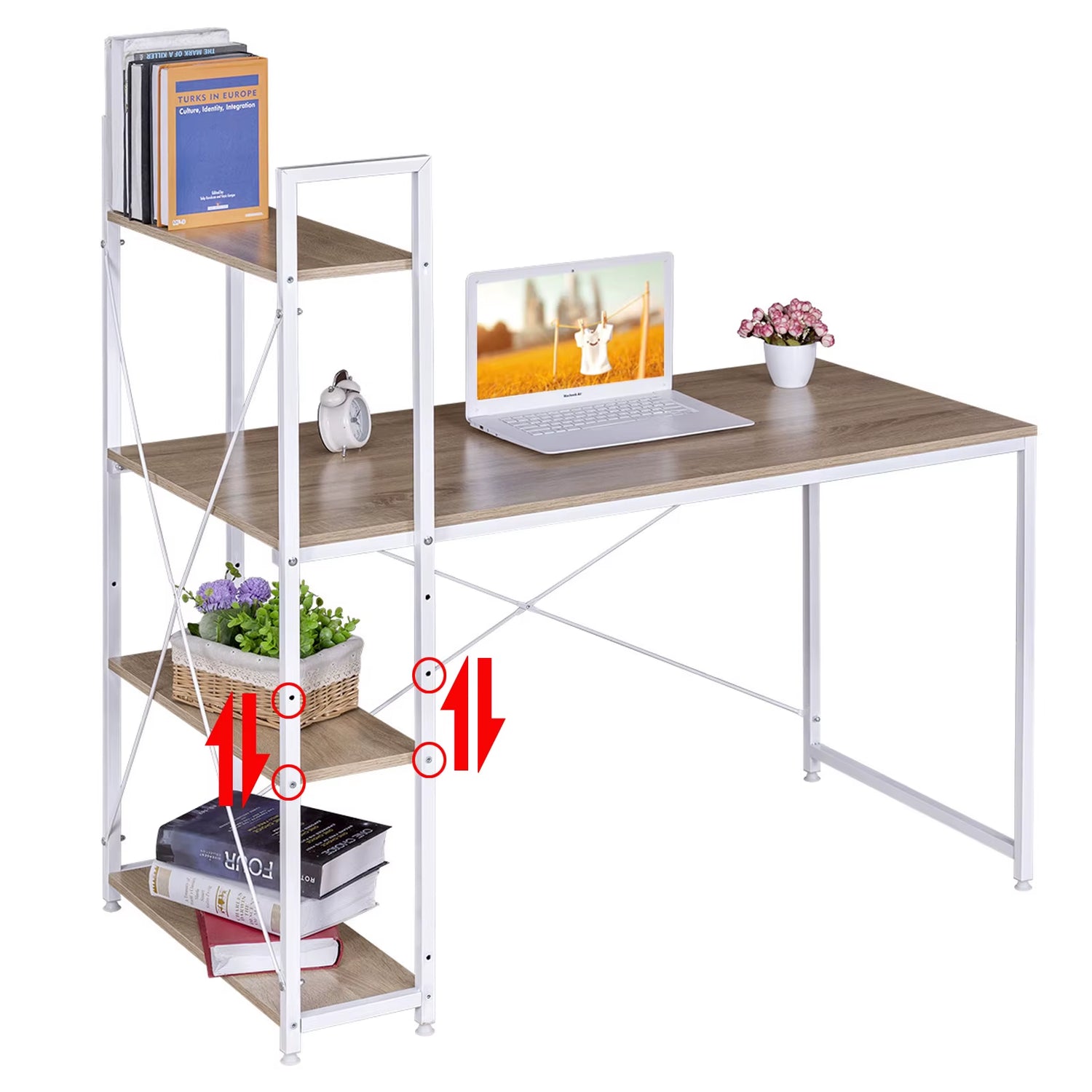 Computer Office Desk PC Laptop Dining Gaming Table Workstation Study Writing Desk 4 Shelves Storage Home Decoration