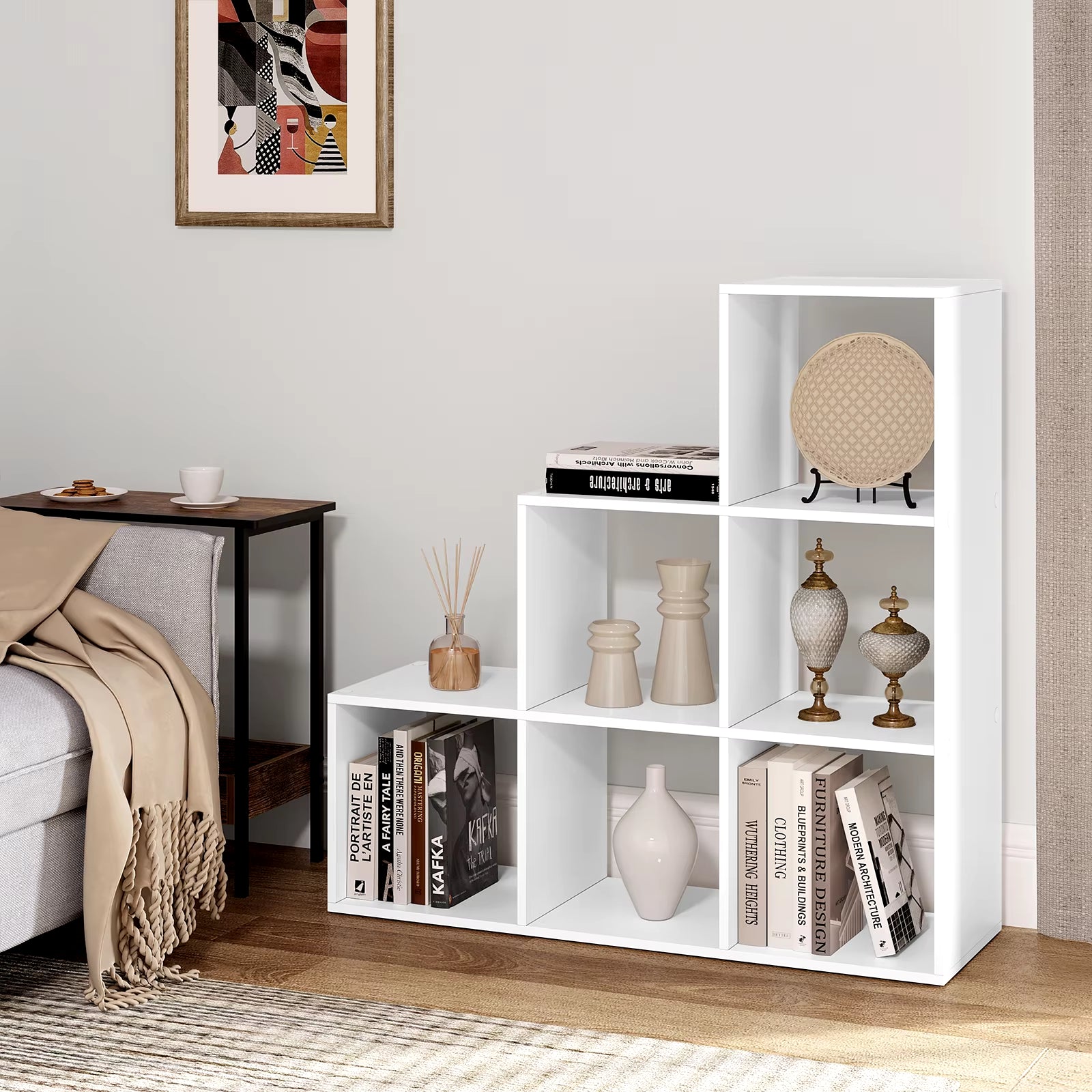 White Bookshelf Bookcase with 6 Compartments Cabinet for Toys Book Display Storage Organizer Living Room Bedroom