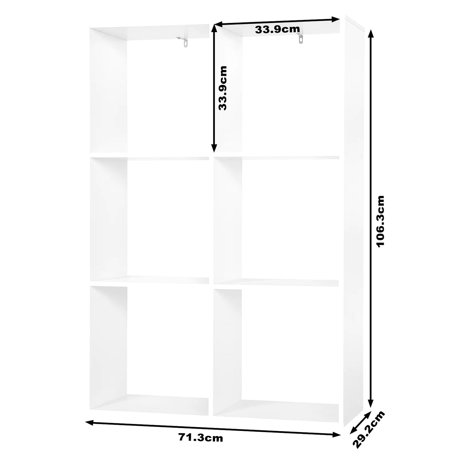 White Bookcase with 3 Levels 6 Compartments Standing DVD Shelf Room Divider for Living Room Kitchen Office Organizer