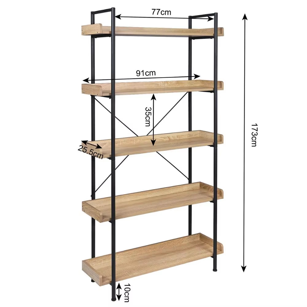 1PC 5 Tiers Shelf Unit Shelving Storage Bookcase Rack Metal Book Shelf with Safety Baffle for Kitchen Bathroom Living Room