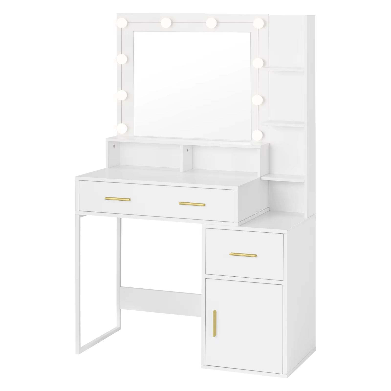 White Dressing Table with LED Lighting Makeup Mirror Adjustable Brightnesses 90X143X39.5Cm Cosmetic Table for Girls Women