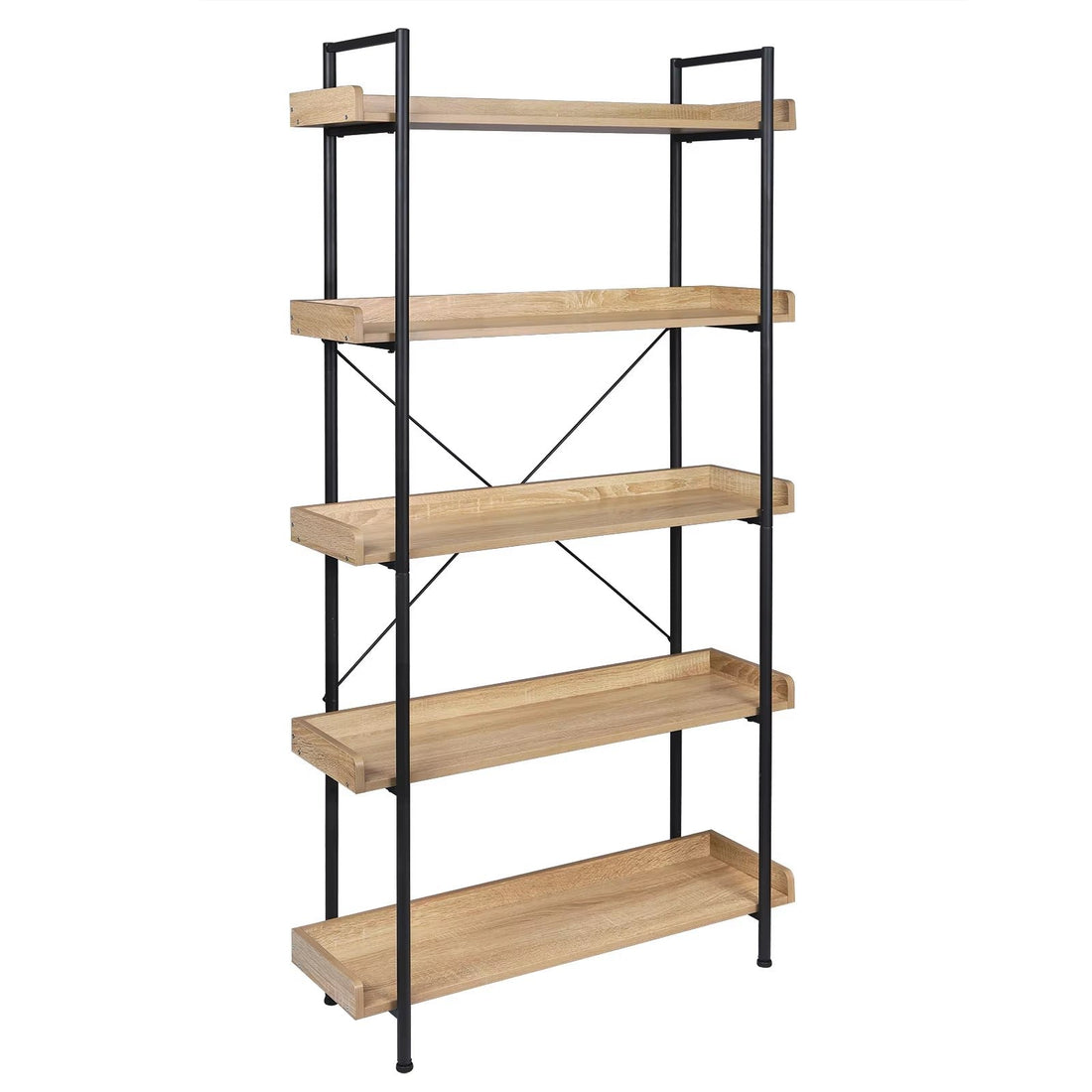 1PC 5 Tiers Shelf Unit Shelving Storage Bookcase Rack Metal Book Shelf with Safety Baffle for Kitchen Bathroom Living Room