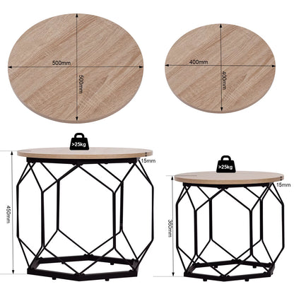 2PCS/SET Nesting Coffee Tables with round Table Top Black Industrial Style Metal Frame Side Table for Living Room Balcony